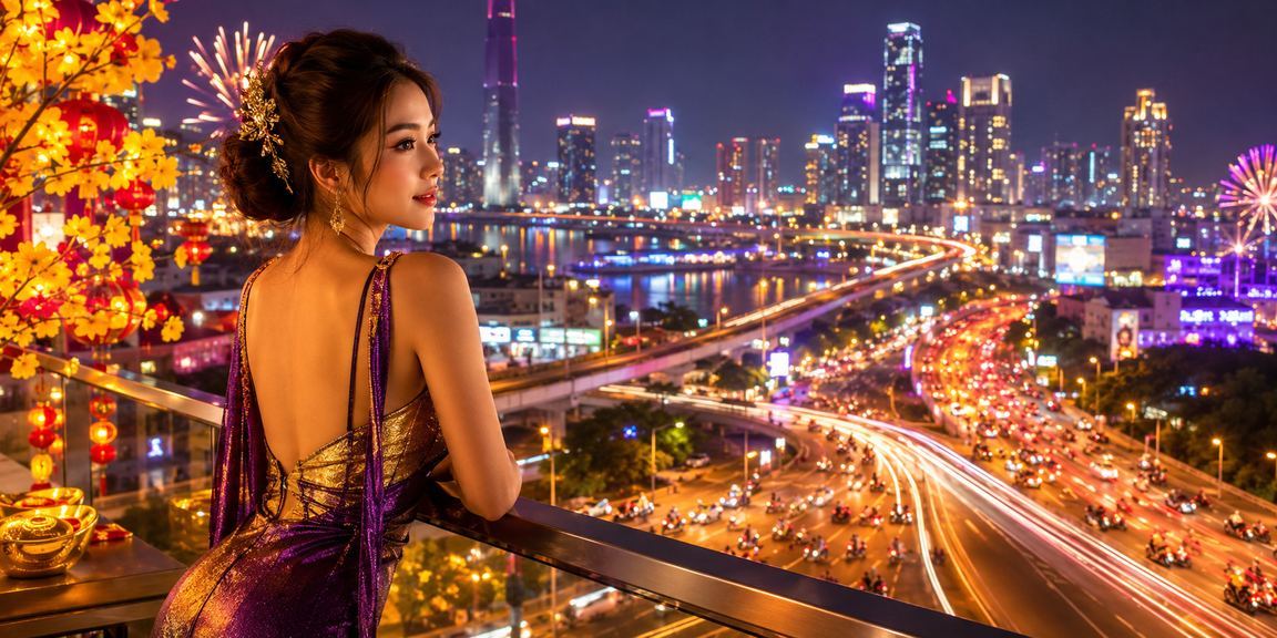 Biểu ngữ khuyến mãi hoàn trả neon tại TP. Hồ Chí Minh ban đêm rực rỡ